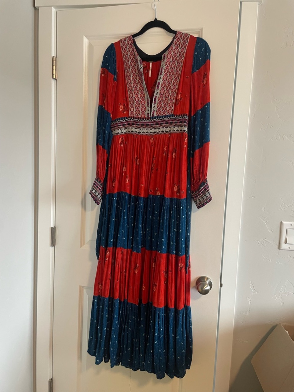Free People Starlight Embroidered Maxi Dress - Red Combo - Small